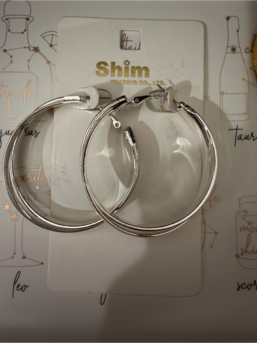 Shim NEW Shiny Silver Double Interlocking Hoop Earrings, big hoops
